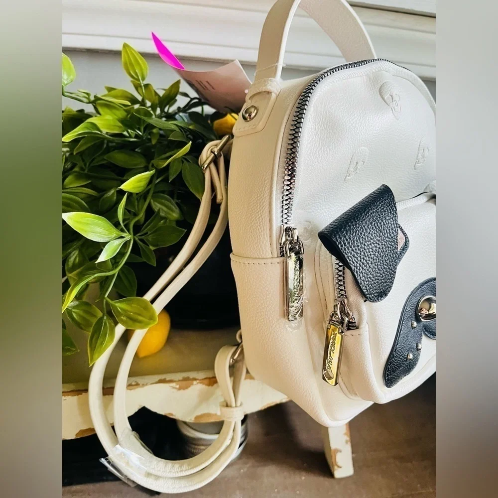 Betsey Johnson Pug Dog Mini Backpack Cream & Black | 3D Ears | NWT